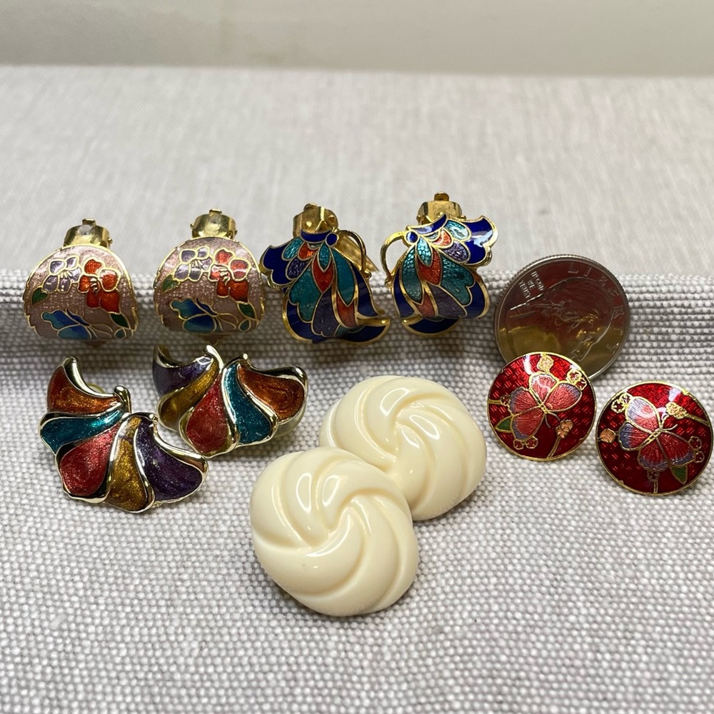 Cloisonne, Enamel, Lucite Fashion Jewelry Earrings Lot